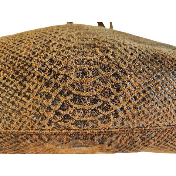 Michael Kors Brown Snake Embossed Leather Hobo Bag Slouchy Boho Designer Purse - Picture 6 of 13